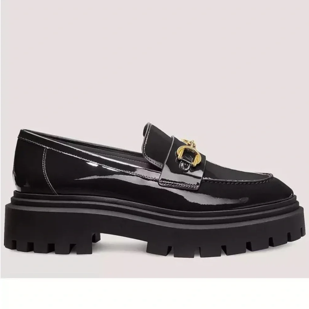 Stuart Weizmann Owen Buckle Ultra Lug Loafer - Black Patent - Picture 3 of 12